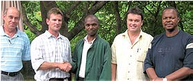 Members of the team working together on Sandford farm are from left: Dave Arkwright, Jack Brotherton, Henry Maboa, Geoff de Beer and Riebs Khoza