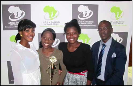 Photo caption: Lindelani Mukhovha, Marvellous Ndhlovu, Naledi Modise and Simphiwe Ngwane have been rewarded with a trip to the University of Cambridge after excelling at the 2013 Africa Institute of South Africa’s Young Graduates and Scholars Conference.