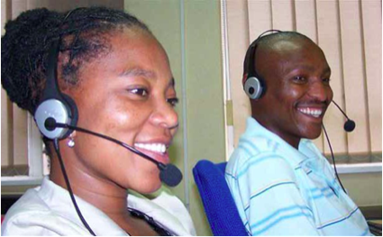 Photo caption: Itumeleng Motaung (left) and Pule Katane are among the call centre agents at the Legal Aid Advice Line who offer legal advice to the thousands of South Africans who call in.