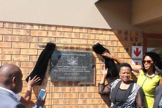 Mpumalanga Education ME C Reginah Mhaule recently opened a new school in Thekwane South.