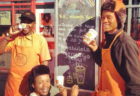 Vusumzi Mamile (from left), Vuyile Msaku and Wongama Baleni are giving Khayelitsha a whole new coffee drinking experience thanks to their upmarket coffee shop – Department of Coffee.