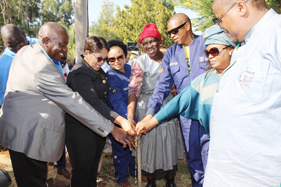 Minister of Water and Sanitation Nomvula Mokonyane, Premier of North West Supra Mahumapelo, and MECs at the opening of the Jericho Rural Water Supply Project.