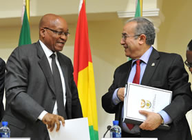 President Jacob Zuma and Chairperson of the AU Commission Dr Jean Ping at the AU High Level Ad Hoc Committee meeting on Libya held on 26 June 2011.