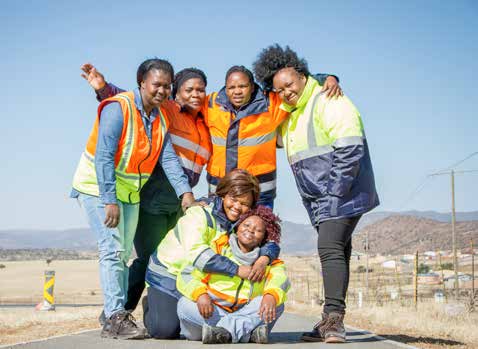 Business owners, from left Cynthia Tshabalala, Thembisa Ceke, Ncumisa Simayile, and Nontuthuzelo Feni-Masala and (seated left) Boniswa Wakhe and Nomfuneko Bojana employ local residents to work on SANRAL projects in Whittlesea in the Eastern Cape.