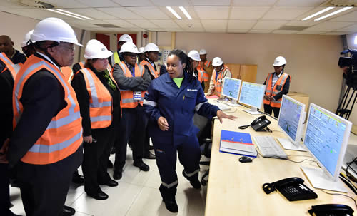 President Jacob Zuma and Public Enterprises Minister Lynne Brown during a tour of Ingula Power Pump Storage Scheme in Ladysmith.