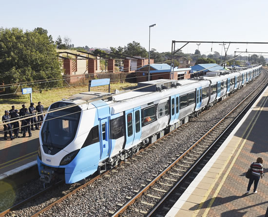 The Passanger Rail Agency of South Africa recieved five new modern passanger Minister. v trains.