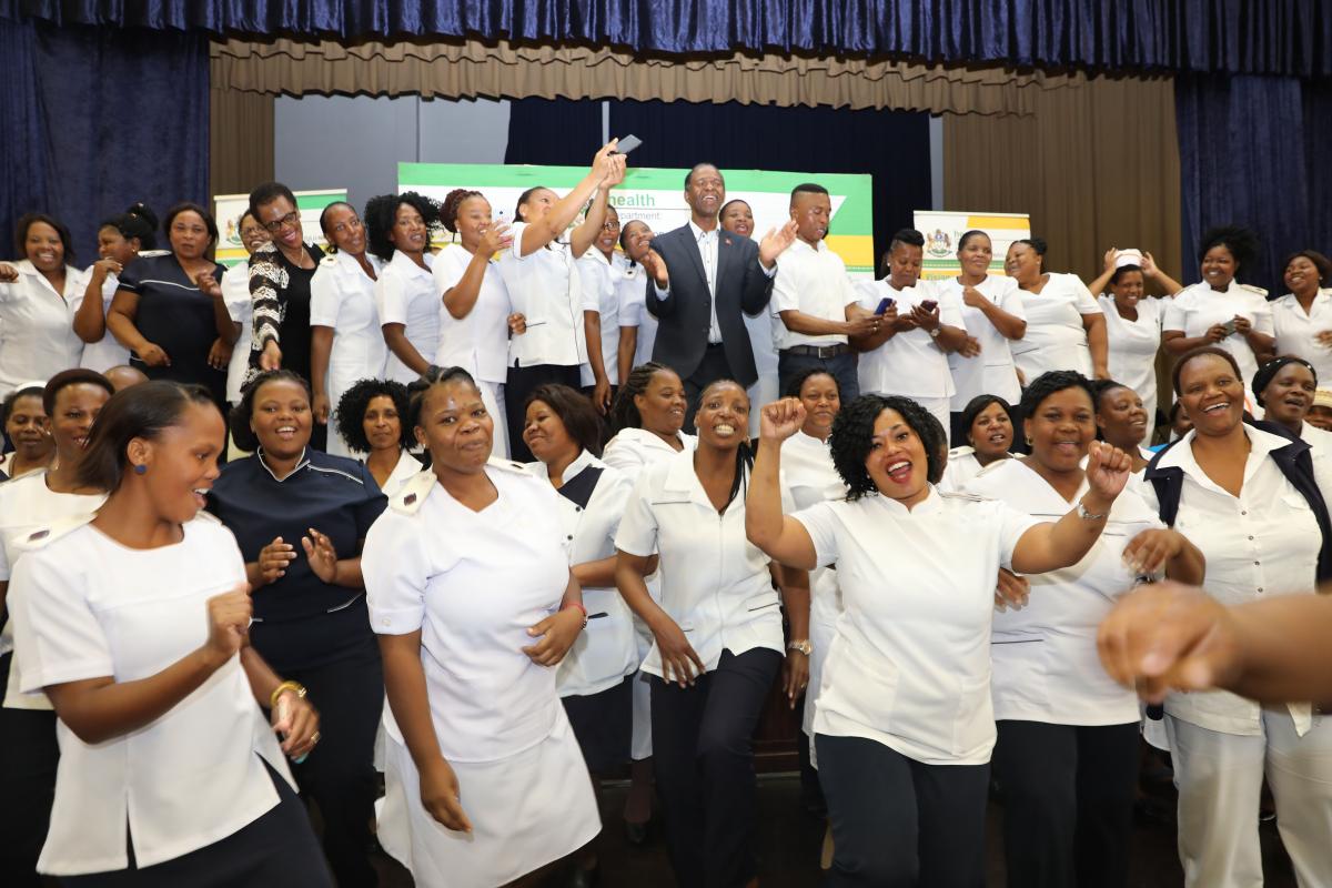 Jubilations! Nurses celebrate the good news of their employment, thanks to President Cyril Ramaphosa's stimulus package.