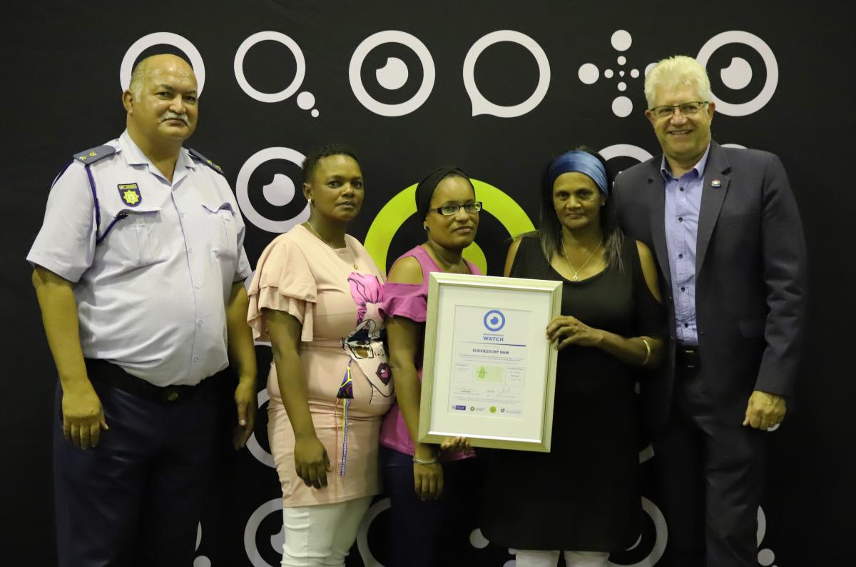 Accredited neighbourhood watches receive a certificate and equipment from the Department of Community Safety.