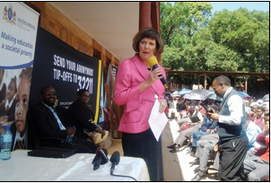 Gauteng Education MEC Barbara Creecy appealed to learners to take a stand against crime during the launch of the Young Crime Liners initiative at Mosupatsela Secondary School in Kagiso recently.