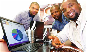 Funding from the Gro-E Youth Scheme has helped Roland Jordaan, Mbuleli Kral and Knight Mali grow their coffee business.
