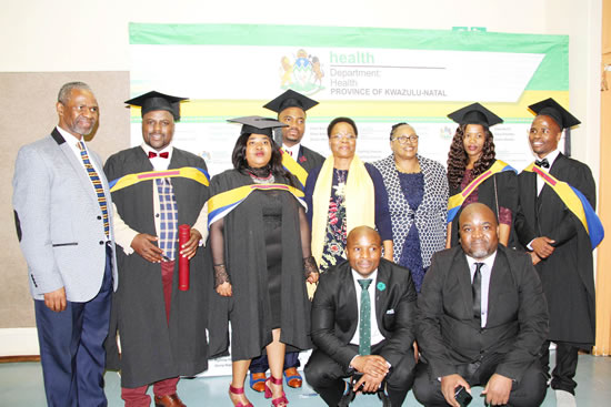 Health MEC Dr Sibongiseni Dhlomo (far left) with some of the 13 medical graduates from KwaZulu-Natal.