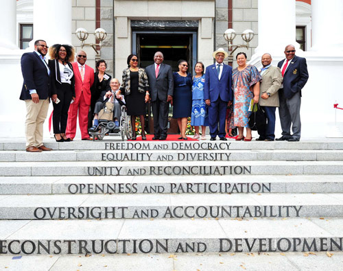 President Cyril Ramaphosa has unveiled inscriptions depicting the values of the Constitution of the Republic of South Africa on the steps of Parliament.