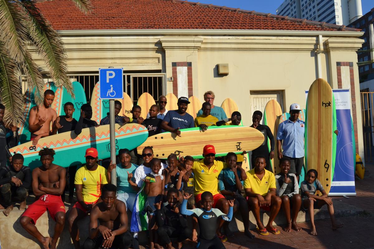 Some of the surfers from the Surfers Not Street Children and KZN Surfing Club who received surf boards. The boards will be used for development purposes.    