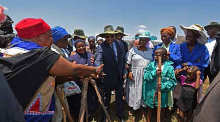 President Jacob Zuma with some of the women who benefit from the irrigation scheme in uMsinga where the President launched the rural infrastructure projects which will develop the area.