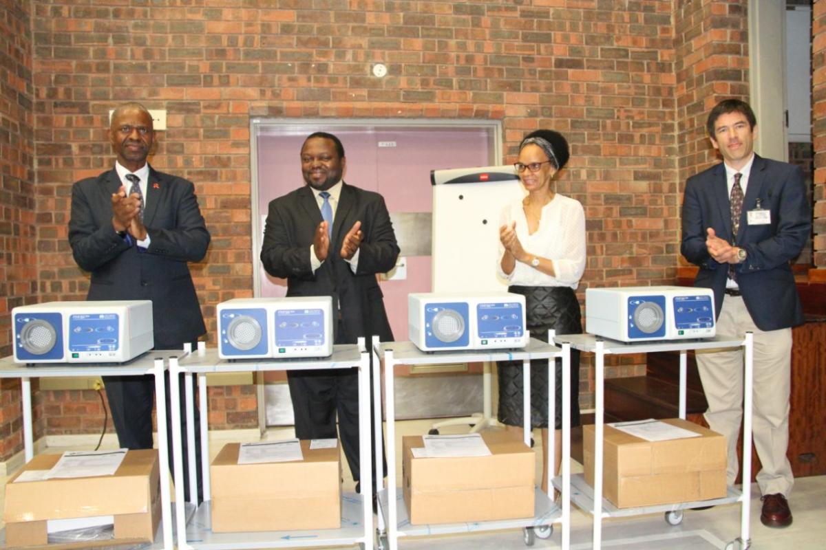 From left KwaZulu-Natal Health MEC Dr Sibongiseni Dhlomo with acting head of the department Dr Musa Gumede, UKZN Head Obstetrics and Gynaecology Prof Motshidisi Sebitloane and head of Obstetrics and Gynaecology in the provincial department Dr Neil Moran during the unveiling of the new Large Loop Excision of the Transformation Zone (LLETZ) machines.