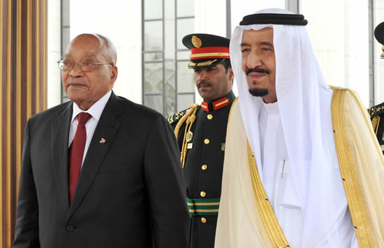 President Jacob Zuma with King Salam Bin Abdul Aziz during the welcoming ceremony on his state visit to the Kingdom of Saudi Arabia at Riyadh,Saudi Arabia.