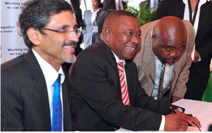 Photo caption: Ministers of Economic Development Ebrahim Patel (from left), Higher Education Blade Nzimande and Public Works Thulas Nxesi pledge their support for the Youth Employment Accord which promises a better future for the country’s youth.