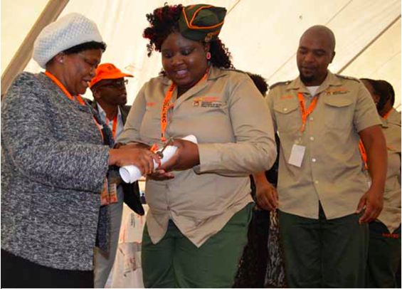 Photo caption: Mayor of the Cacadu District Municipality Khunjuzwa Eunice Kekana (left) with members of the National Rural Youth Service Corps, who were among those that were handed over farms by government as part of the biofuel project.