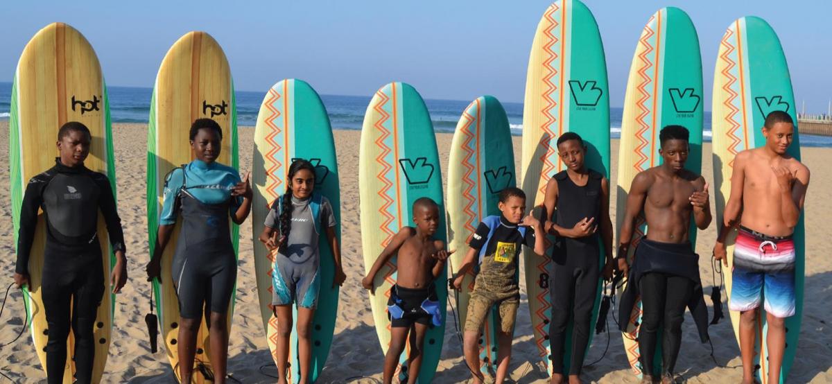 Some of the surfers from the Surfers Not Street Children and KZN Surfing Club who received surf boards. The boards will be used for development purposes.