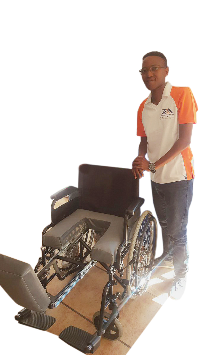 Portia Mavhungu with a wheelchair fitted with a Para Tube.  