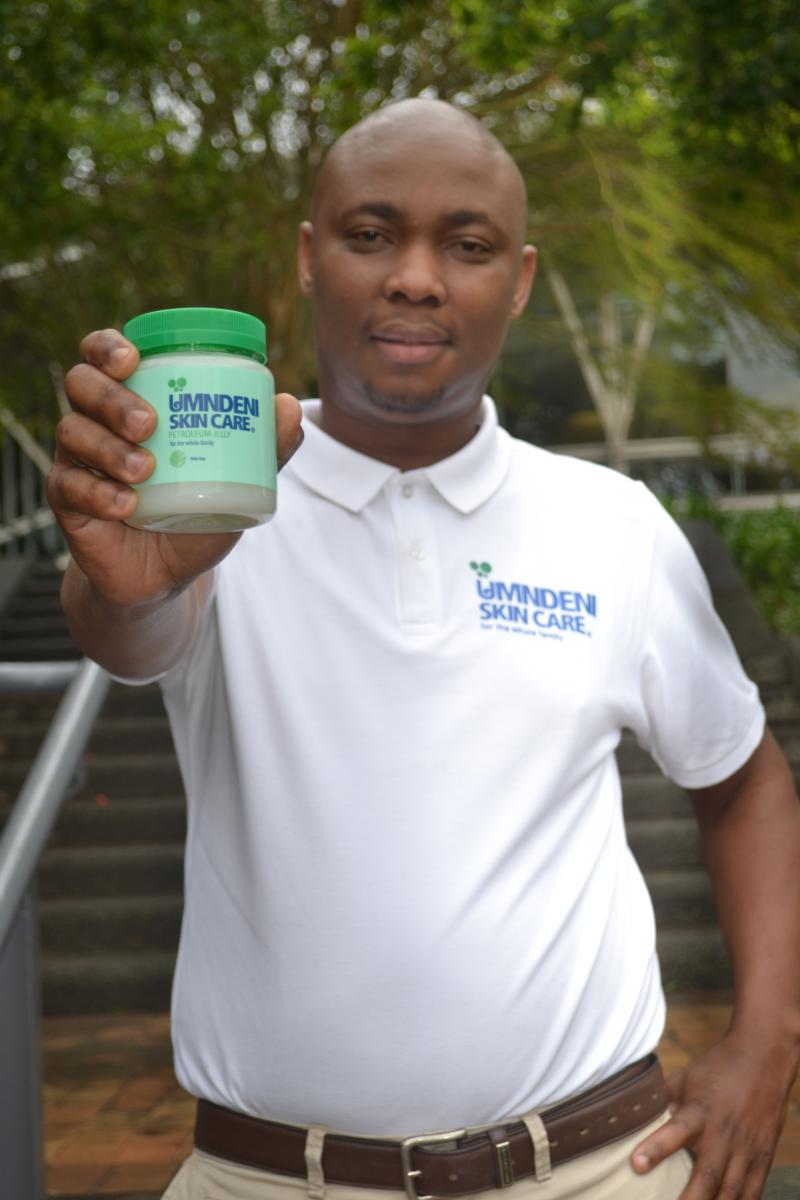 Nqubeko Mdubeki, the owner of Umndeni Health and Beauty Products.