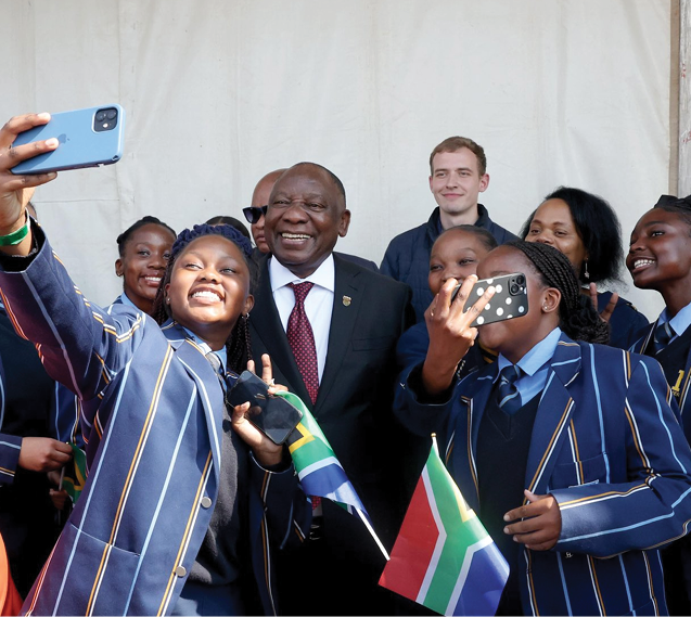 Learners take photos with President Cyril Ramaphosa with during the National Women’s Day commemoration in Limpopo.