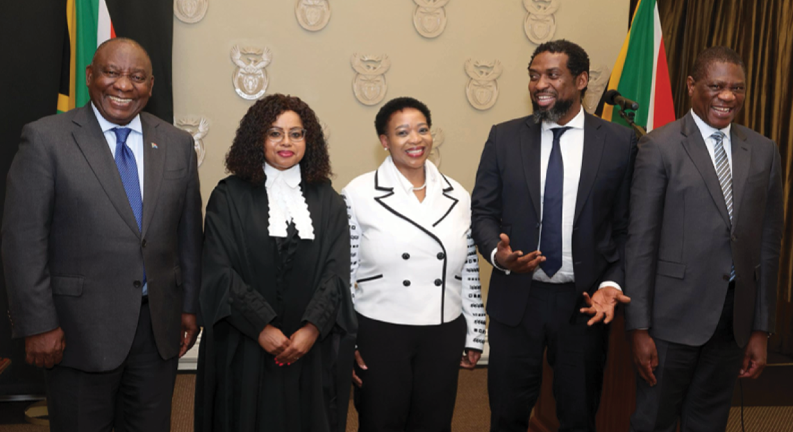 From left to right, President Cyril Ramaphosa, Western Cape High Court Judge President Nolwazi Penelope Mabindla-Boqwana, Deputy Minister of Higher Education and Training, Dr Nomusa Dube - Ncube, Minister of Higher Education and Training Buti Manamela, and Deputy President Paul Mashatile.