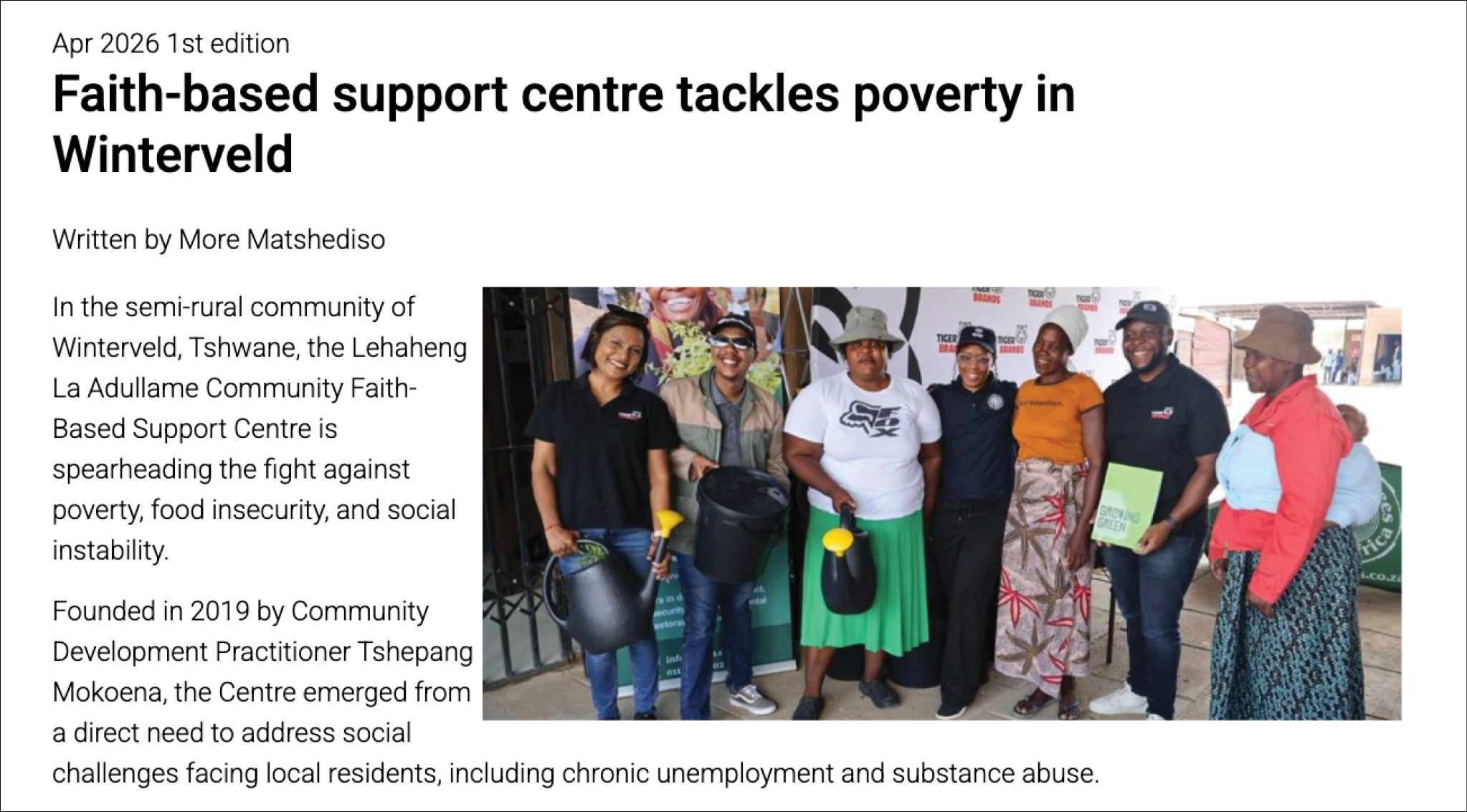 Faith-based support centre tackles povertty in Winterveld