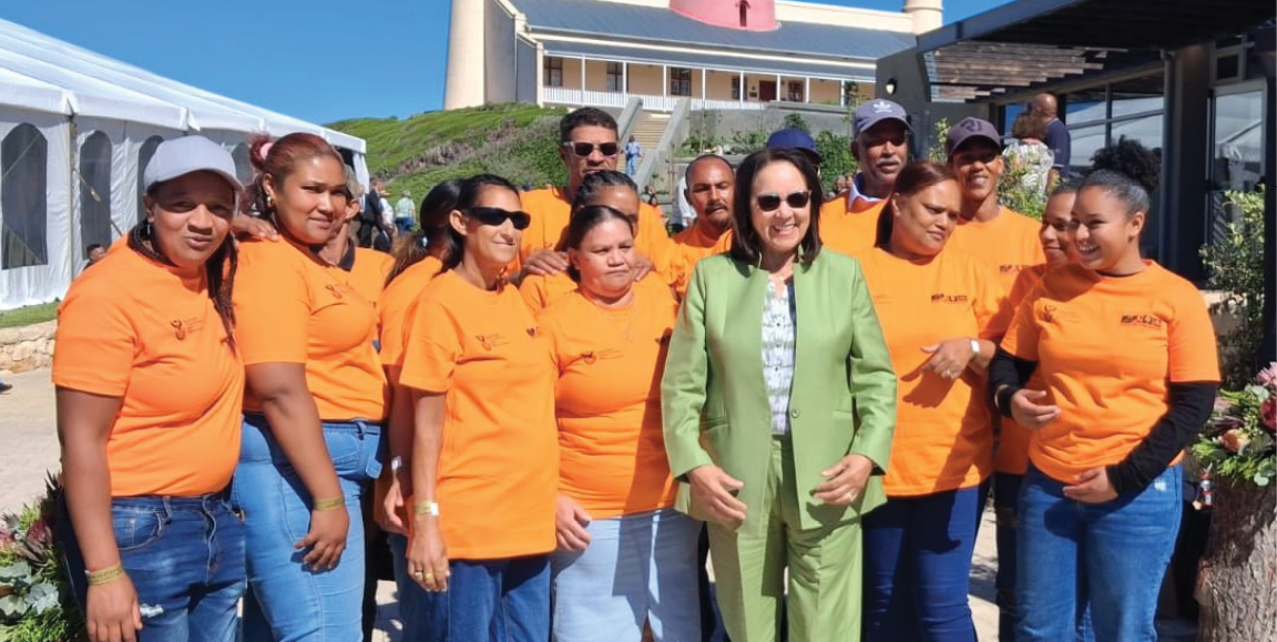 Minister of Tourism Patricia de Lille with members of the community who received training and temporary jobs from the upgrade of the Agulhas National Park's Lighthouse Precinct in the Western Cape Photos: Supplied by Phathu Luvhengo