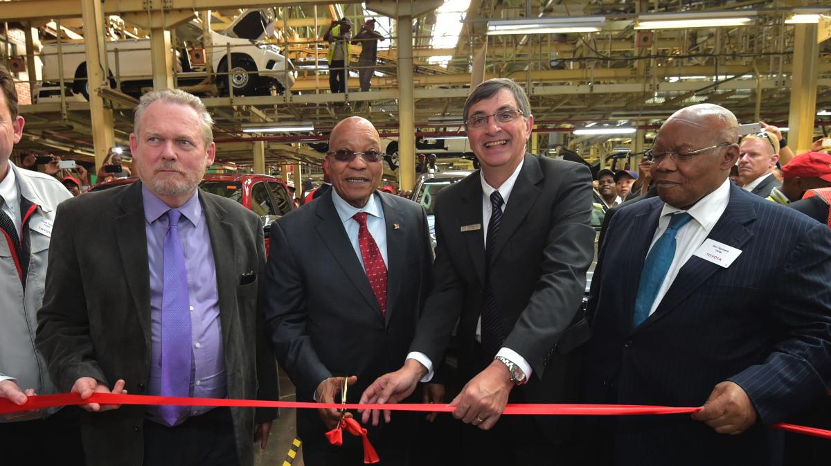 President Jacob Zuma at the launch of the new Hilux and Fortuner models in Durban, KwaZulu-Natal.