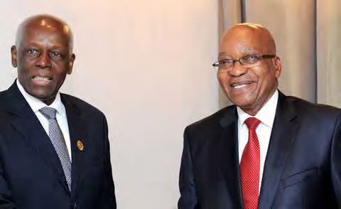 President Jacob Zuma with Angolan President José Eduardo dos Santos in Angola, where they attended the Ordinary Summit of the International Conference of the Great Lakes Region.