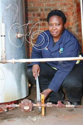 Joyce Tshabalala attending to a boiler at the Chris Hani Baragwanath Hospital.