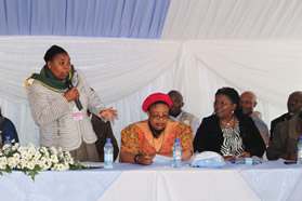 Alfred Nzo District Municipality Executive Mayor Eunice Diko addressing guests and community members during the launch of the KwaBhaca Regional Bulk Water Supply Scheme.