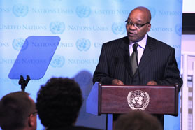 President Jacob Zuma addresses a meeting of the United Nations Security Council.