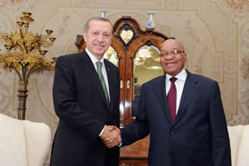 Prime Minister of the Republic of Turkey His Excellency Mr Recep Tayyip Erododan, with President Jacob Zuma at his official residence, Mahlambandlopfu.