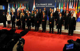 Delegates to the recent G20 Summit held in Cannes, France. President Jacob Zuma is seen in the front row on the far right. Previous G20 summits have been held in Washington, London, Pittsburgh, Toronto and Seoul.