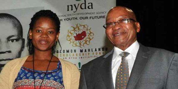 President Jacob Zuma with Ntsako Shiringani, one the recipients of the Solomon Mahlangu Scholarship Fund. The President recently launched the R20 million fund that helps students from disadvantaged areas further their studies.
