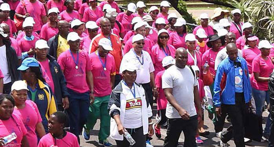 President Jacob Zuma, together with South Africans from all walks of life, takes part in the Warriors Walk for Cancer to raise awareness about the disease.