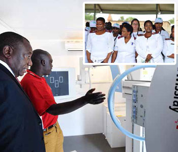 Deputy President Cyril Ramaphosa inspects a TB screening machine. More than 200 health workers have been trained on drug resistant TB medication.