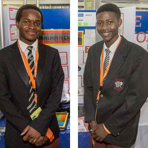 Caleb Kirui (left) and Fortune Mantsho have designed a robot to extinguish fires.