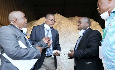 From Left: Makhathini Cotton Gin Project Leader Mr Phineas Gumede,KZN MEC for Agriculture and Rural Development Mr Cyril Xaba,Deputy Minister for Rural Development and Land Reform Mr Mcebisi Skwatsha and Makhathini Cotton Gin Manager Mr Charles Kekota at a cotton process plant.