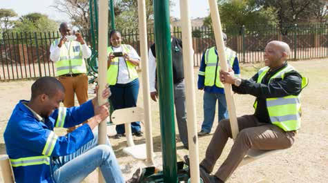 Mayor of Tshwane Kgosientso Ramokgopa testing some of the equipments installed during the Operation Kuka Maoto in one of regions in the City of Tshwane.