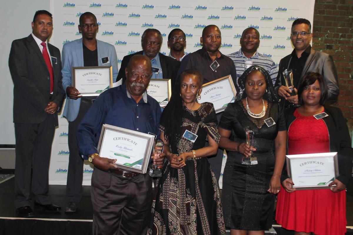 Ithala Acting Business Finance Executive Mano Muthusamy with some of the winners at the Ithala Awards.