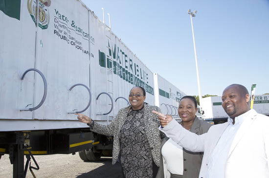 MEC Nomusa Dube-Ncube (centre) inspects some of the containers, alongside, from left: Abaqulusi Mayor Patience Khaba and KwaDukuza Mayor Ricardo Mthembu.