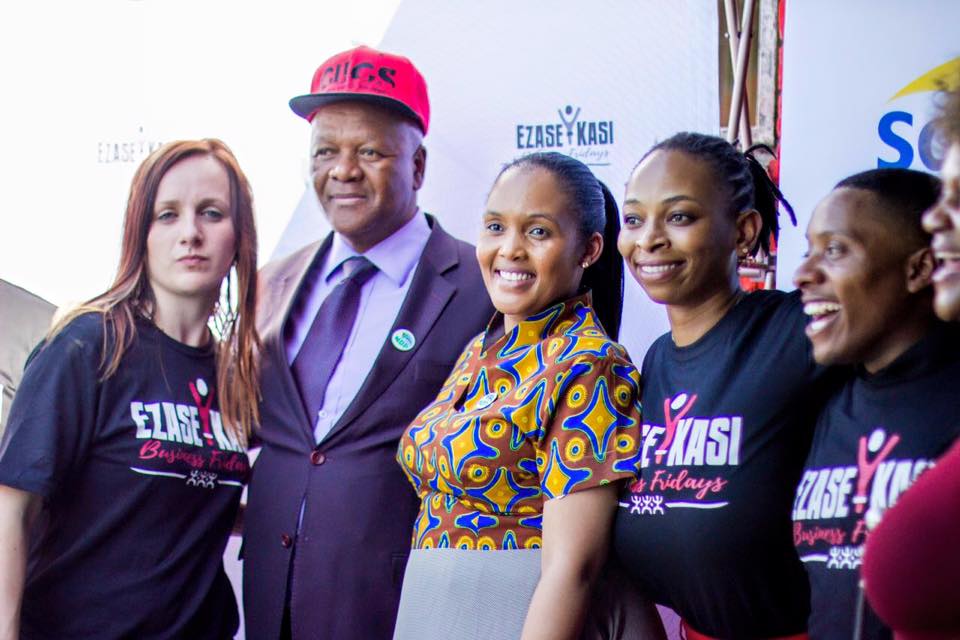 Minister Jeff Radebe seen here with Maymarie Du Plessis (left), Makagisho Mtulu, Lwazi Kanta and Justice Maphala during the launch of EZASE-KASE Business Fridays.