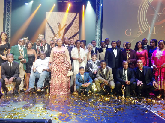 Minister Fikile Mbalula and MEC of Sport, Arts, Culture and Recreation in Gauteng Faith Mazibuko with the winners at the sports awards.