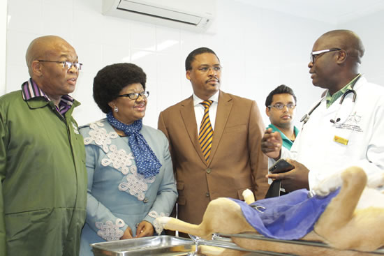 State Veterinarian Dr Shepard Marimbire explains processes to MEC Mlibo Qoboshiyane, Dr Lub Mrwebi of the Eastern Cape Rural Development and Agrarian Reform Veterinary services, and Welekazi Mangaliso provincial manager of the Health and Welfare Seta.