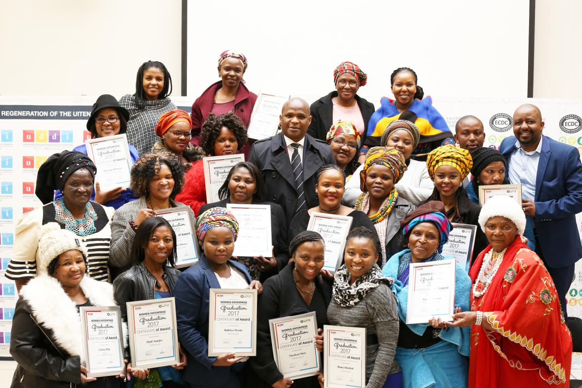 MEC for Economic Development, Environmental Affairs and Tourism Sakhumzi Somyo congratulates the women entrepreneurs Class of 2017.