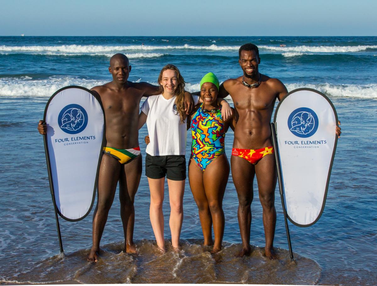 Drawing attention to ocean conservation are Sanele Nxumalo, Olivia Taylor, Ayanda Maphumulo and Thando Thusi.