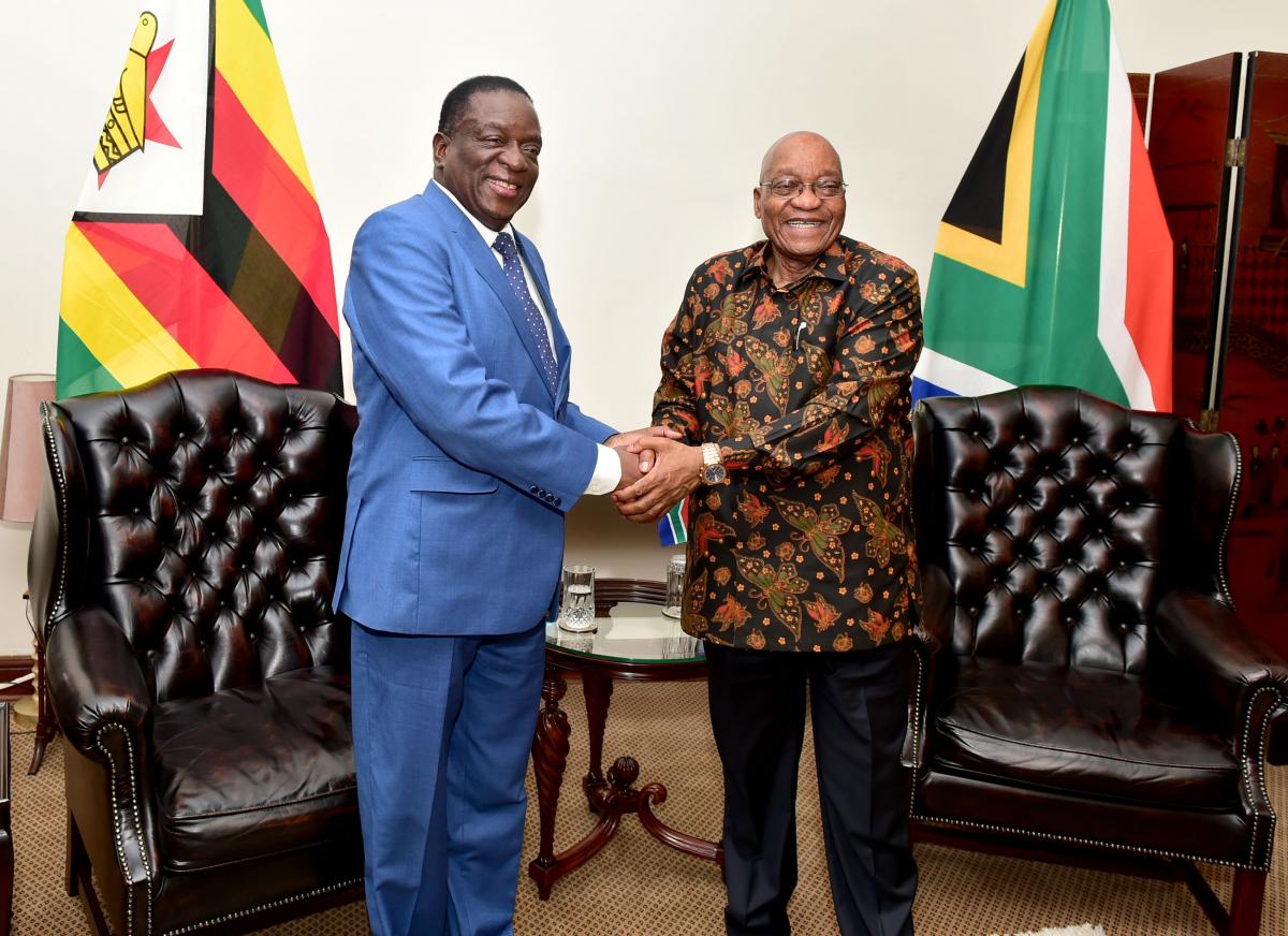 President Jacob Zuma and President Emmerson Mnangagwa of Zimbabwe hold strategic talks to expand economic relations between the two countries.